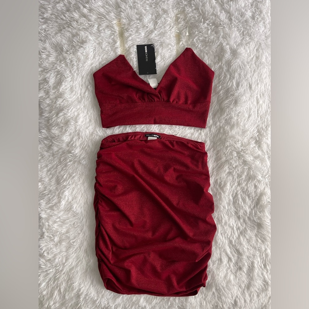 Fashion Nova "Nightly Blights" Skirt Set - Red | S